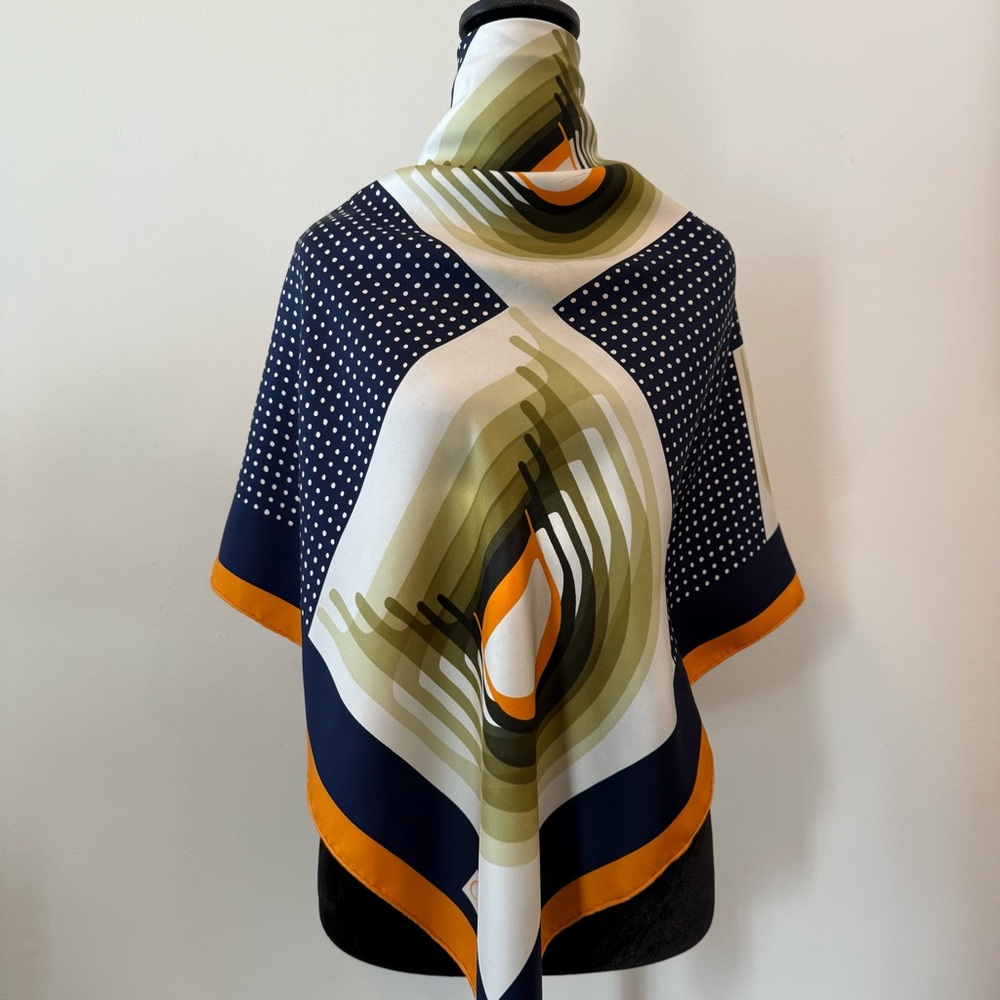 Christian Dior Navy and Orange Silk Scarf